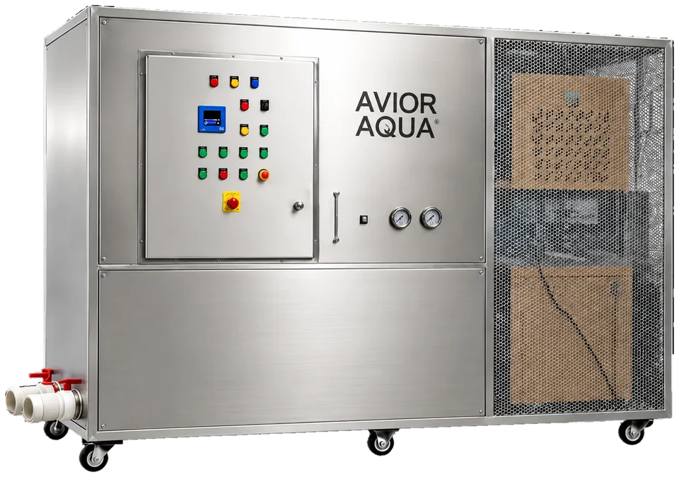 NanoZone stainless steel housing with control panel and mesh-guarded section