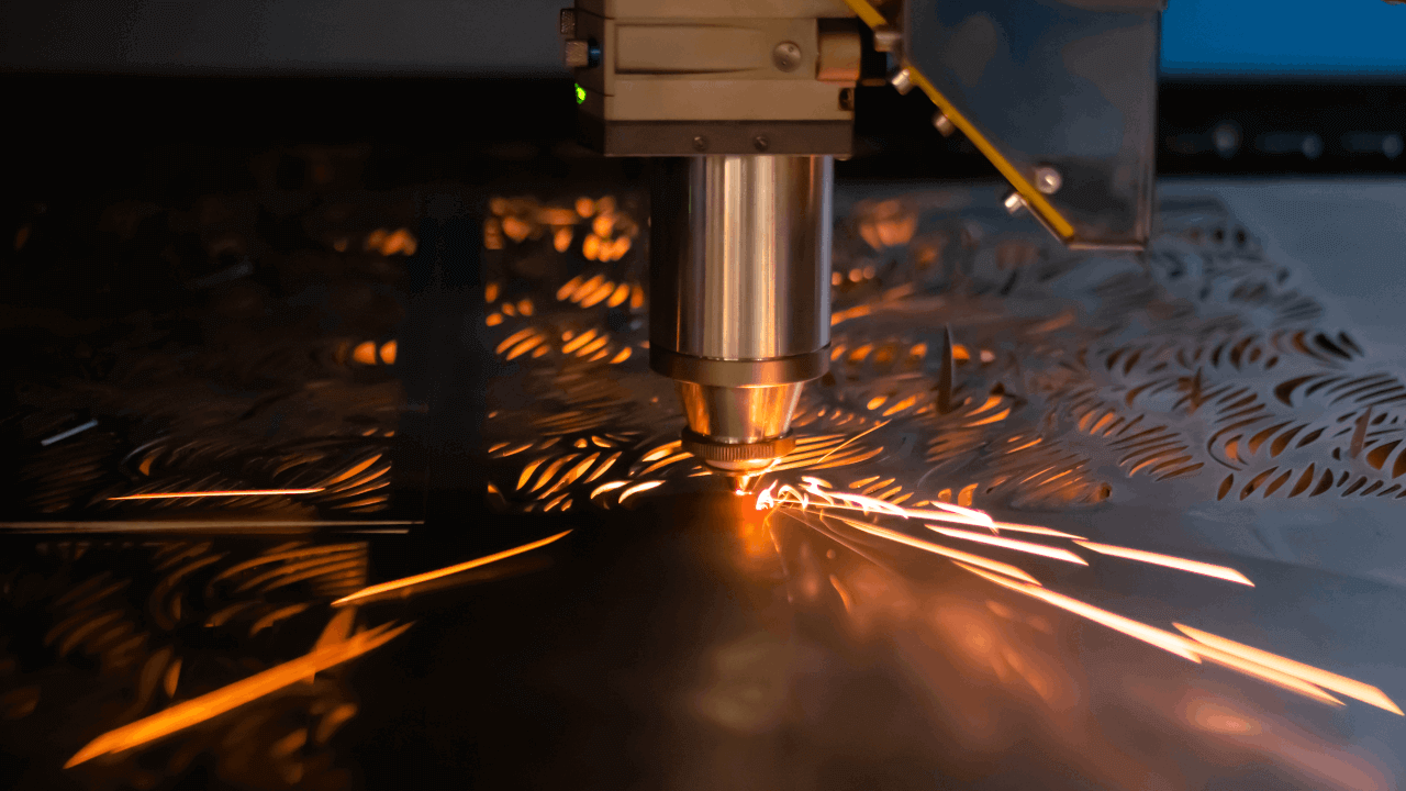 Laser cutting machine in operation